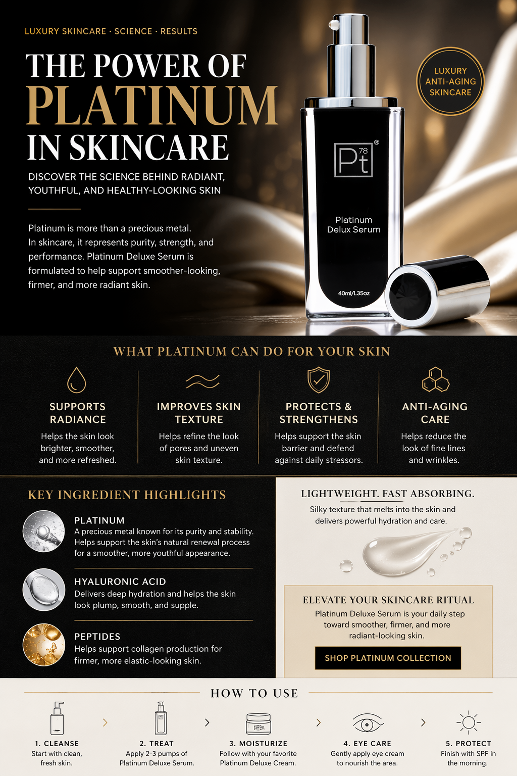 Luxury skincare in platinum tones