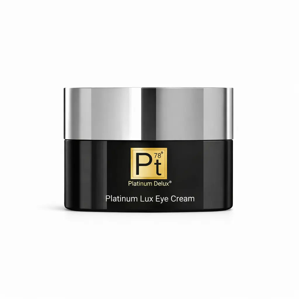 Platinum Lux Eye Cream luxury retinol eye cream jar for wrinkles dark circles and anti aging skincare