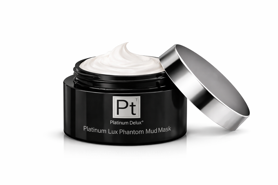 Platinum Lux Phantom Mud Mask open jar luxury skincare treatment for pores and oily skin