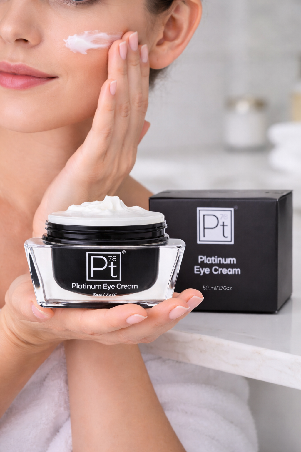 Platinum eye cream application close-up