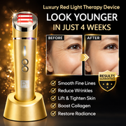 Platinum Deluxe red light therapy device before and after results reducing wrinkles and improving skin firmness and radiance