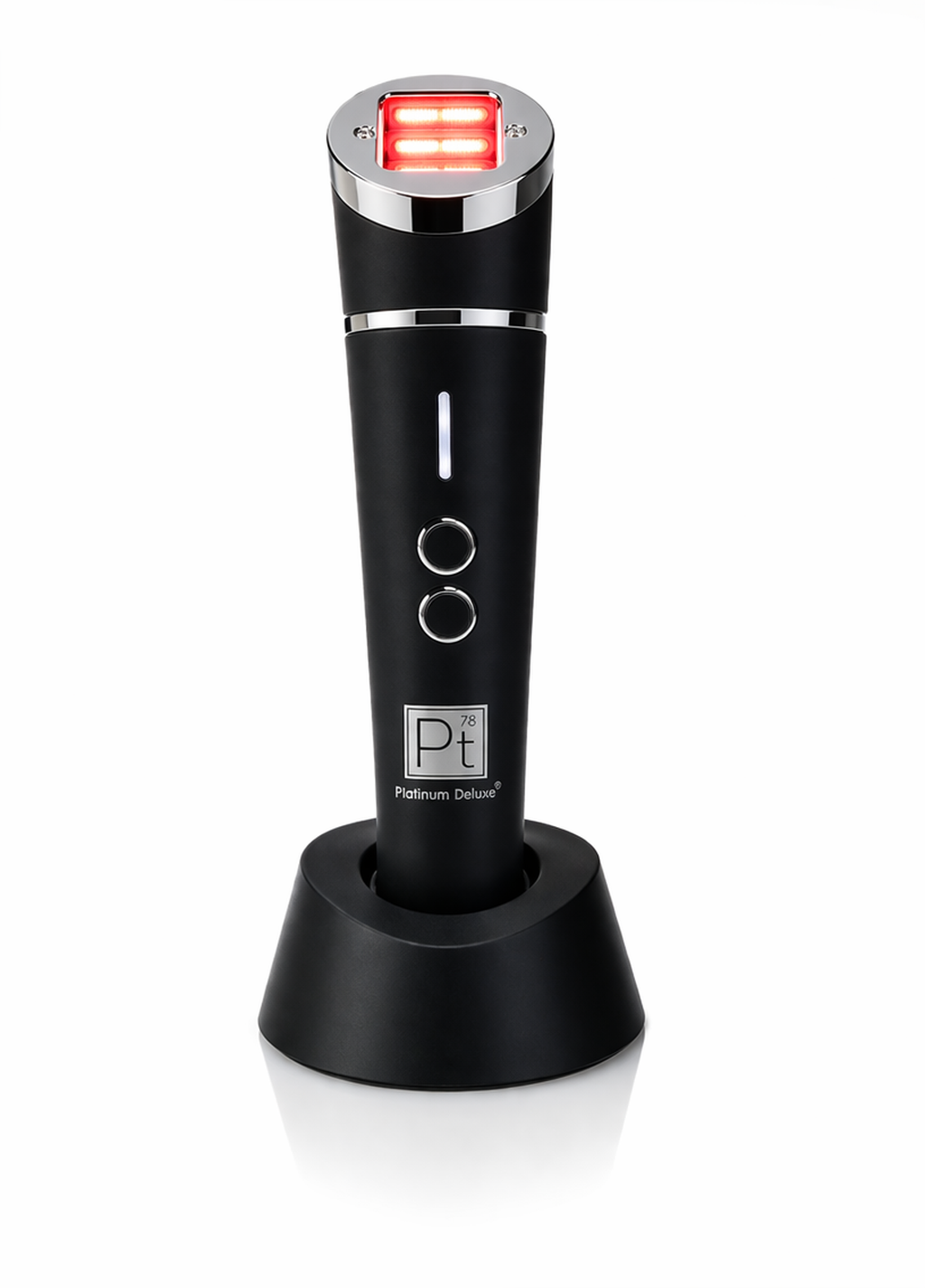 Luxury red light therapy device with packaging on pure white background, anti-aging skincare tool for reducing wrinkles, boosting collagen and improving skin texture